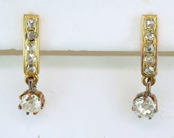 Vintage Antique 3/4ct Diamond 14K Yellow Gold Victorian Dangle Lever-Back Earrings