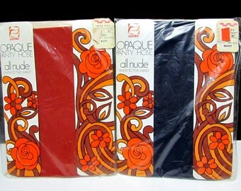 60s 70s vintage nylon stockings colored rust + navy blue size tall pantyhose tights deadstock nos new old stock new in package nip unused
