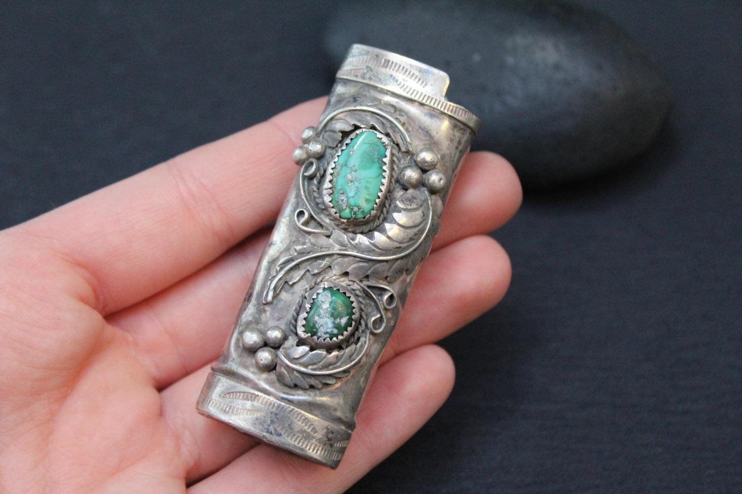 Sterling Silver and Turquoise BIC Lighter Sleeve, Sterling Bic Lighter