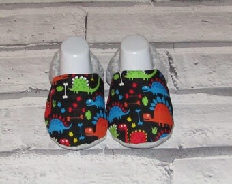 Dark Multi-coloured Dinosaur baby booties, sizes available up to 24 months size,Unique, Fun & Cute!