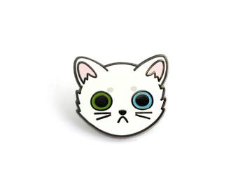White Cat Face Enamel Pin (cute cat pin hard enamel lapel pin badge kitten pin white cat pin cat lady personalized cat lover gift pet gift)