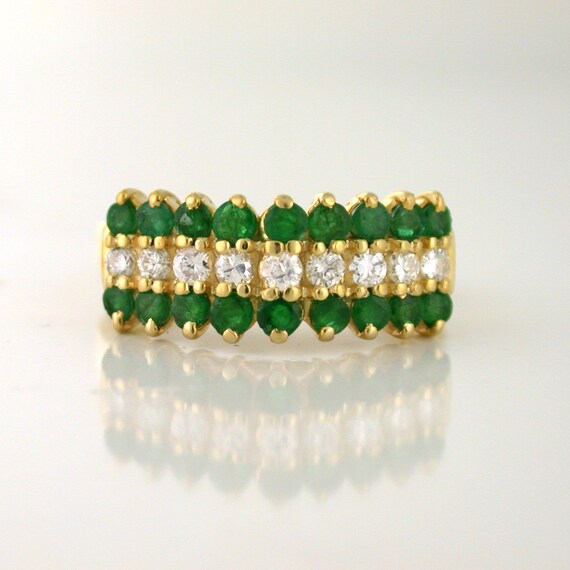 Vintage Emerald and Half Carat Diamond Ring 14k gold circa 1960s
