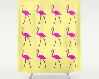 Pink Flamingos shower curtain-Tropical shower curtain-Blue curtain-Pop art Modern Curtain-Etsy gift-Designer Bathroom decor-Colourful bath