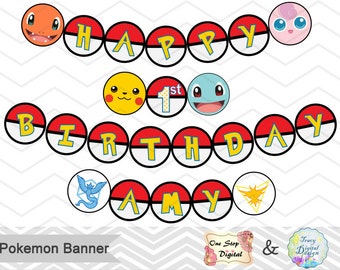 Instant Download Pokemon Bunting, Printable Pokemon Banner, Pokemon Birthday Party Banner, Printable Pokemon Go Party Banner, 00420