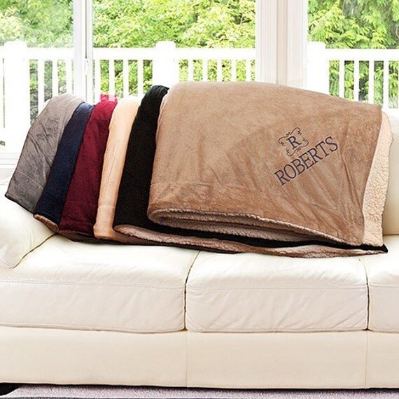 Personalized Sherpa Blanket Family Name and Initial