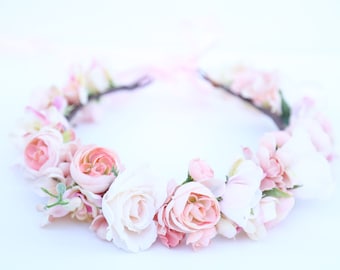 Pastel blush pink flower crown,Flower headband, headband, wedding flower crown, bridal flower crown, bohemian flower crown,pink flower crown