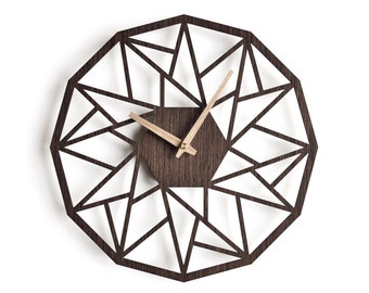 oversized wall clock 30 cm - 12 in | modern clock | geometric clock | laser cut wall clock | wenge wall clock | decorative clock |