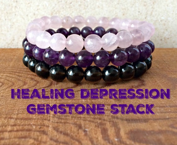 Items similar to Healing Depression Gemstone Stack, Anxiety Bracelet ...