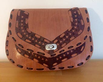Unique vintage Moroccan leather cross body handbag