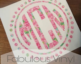 Lily Pulitzer Circle Dot Monogram Decal, Vinyl Decal, Monogram Decal, Yeti Decal, Car Decal, Window Decal, Circle Decal