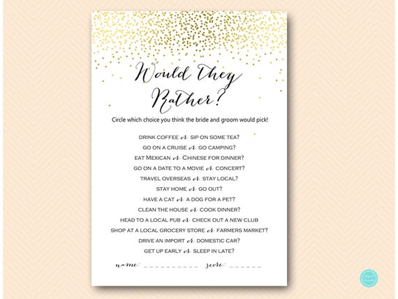 Would They Rather Bridal Shower Game Who Knows The Bride And Would They Rather Bridal Shower Template
