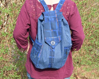 Denim Backpack, Recycled Backpack, Boho Hippie backpack, School Backpack