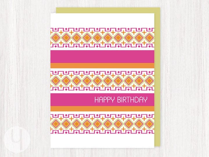 Pink Birthday Greeting Card. Contemporary Birthday Card. Happy Birthday Card. Pink.