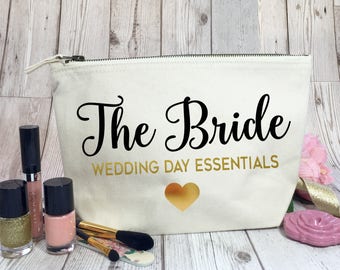 Personalised make up bag for The Bride. Cotton make up bag for the wedding day essentials. Bride to be gift. Hen party | Engagement gift.