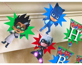 Revised Pj Mask Banner 6 Characters, Colorful Pj Mask Banner, PJ Masks Birthday Banner - PJ Masks Birthday Party- PJ Masks Birthday Theme-