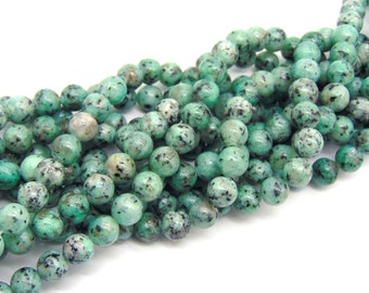 8mm Smooth Aquamarine Sesame Jasper beads, 15" strand, genuine gemstone beads, mala beads, round smooth jasper, spotted jasper, #R8S-013