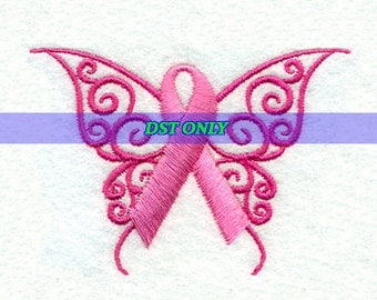 Pink Breast Cancer Awareness Ribbon Butterfly - Embroidery Design - Instant Digital Download DST ONLY