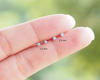 1.2 or 1.5 mm - Tiny Turquoise Stud Earrings, 925 Sterling Silver, cartilage earring, tiny stud Earrings - SA222-SA223