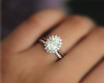 Wonderful! C&C Forever Classic Moissanite Engagement Ring Set 6x8mm Oval Moissanite Ring Set Solid 14K White Gold Ring SetWedding Ring Set