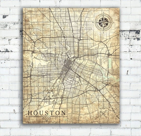 HOUSTON TX Canvas Print Texas Vintage map Houston tx city wall