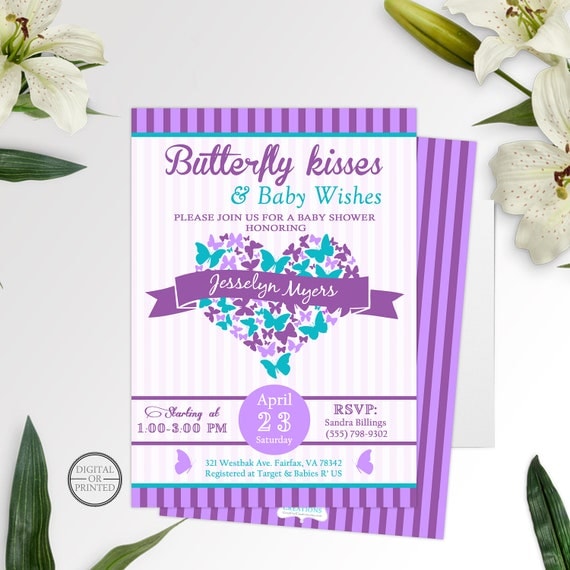 Butterfly Baby Shower Invitations, Butterfly Kisses and Baby Wishes