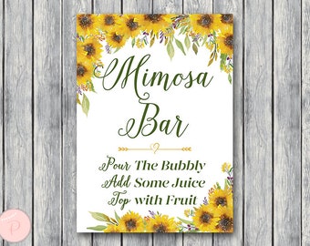 Sunflower Mimosa Bar Sign, Bubbly Bar Sign, Wedding Bar Sign, Printable Sign, Wedding Decoration Sign, Engagement Party Mimosa TH80