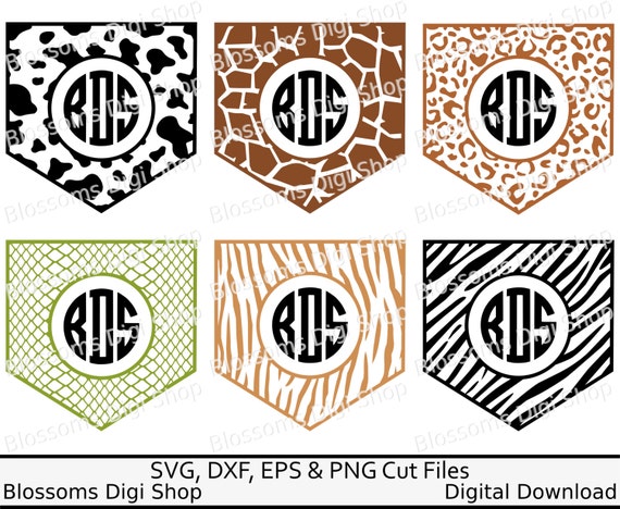 Download Animal print monogram pocket svg files digital download