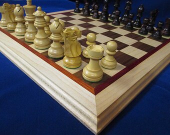 Price reduced - Chess set - beautiful hand made from Walnut and Maple with Satine accents