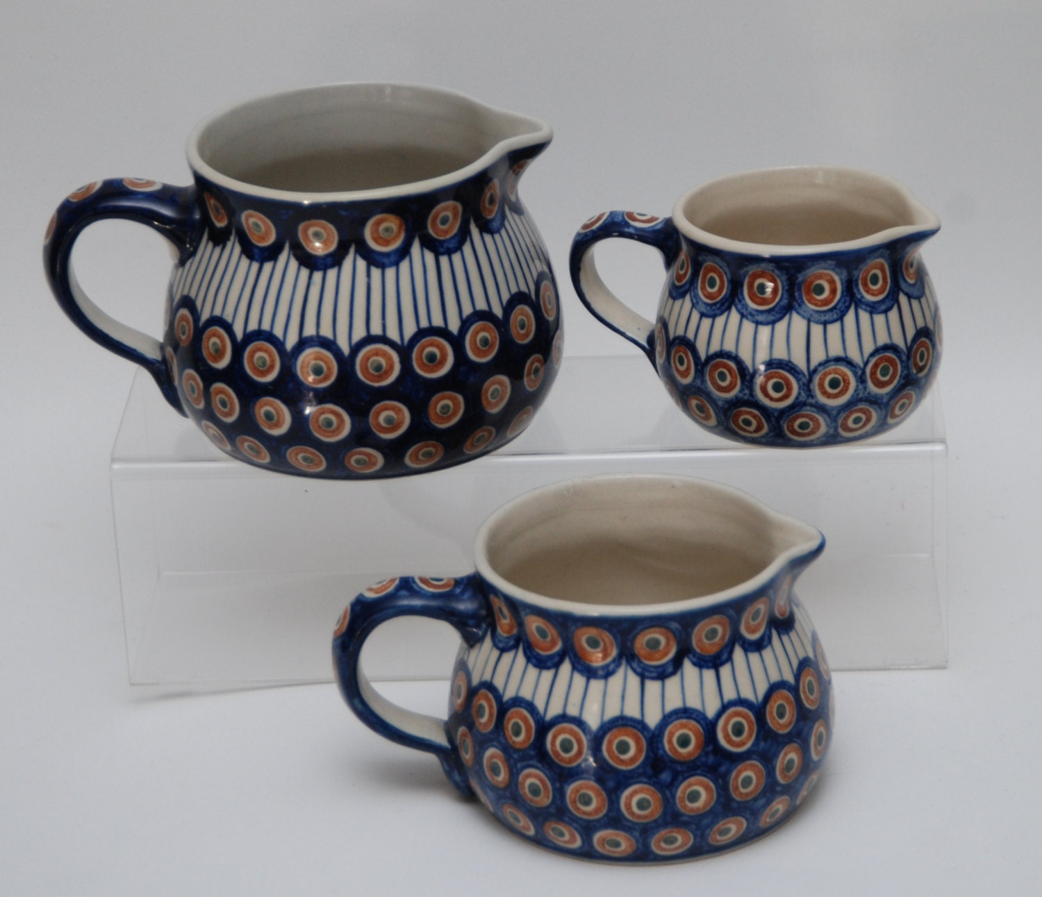 OLD Peacock Boleslawiec Pottery_Poland_Set of 3 Pitchers w/