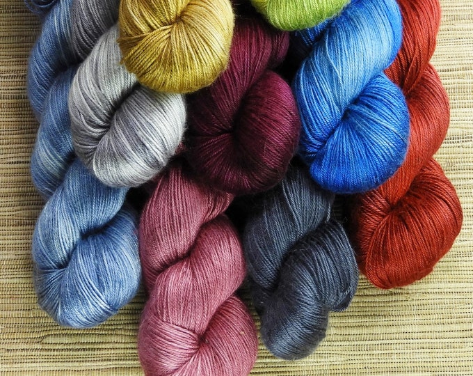 Featured listing image: Hand dyed yarn - 100g 100% Silk 4 ply/ fingering weight in 'Graphite' - With free cowl pattern