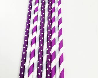 10 purple and silver paper party straws, pink, blue, black, silver, gender reveal, 1st birthday, baby shower, graduation, party decoration