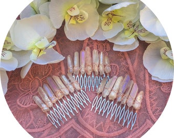 The Rachael - opal rose quartz hair pin wrapped in rose gold, silver or gold wire