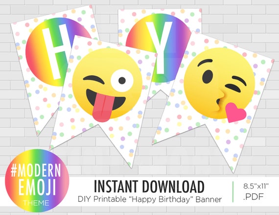 Rainbow Emoji Happy Birthday Pennant Banner Template