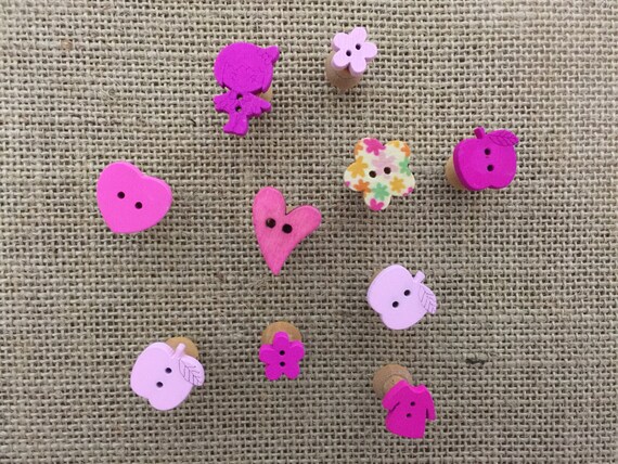 PINK Push Pins - FREE UK Shipping - Decorative Pink Button Push Pins - Bright Pink Novelty Push Pins - Pretty Girls Push Pins - Thumb Tacs
