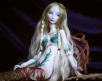Porcelain bjd mermaid Wellgunde Jewellery doll Ooak mermaid Ooak bjd doll Fantasy bjds mermaid Fine art mermaid Sea mermaid Mermaid doll