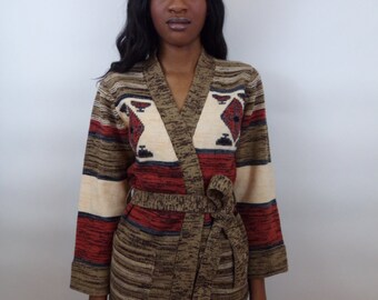 Sale Vintage 1970s hippie boho indian southwestern autumn aztec sweater