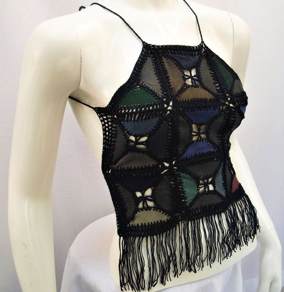 Leather Halter Top Native American Indian Style tie on