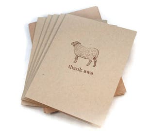 Thank You Cards, Thank Ewe Cards, Thank You Card Set, Thank You Notes, Sheep Cards, Note Card Set, Primitive Cards, Hand Stamped Cards