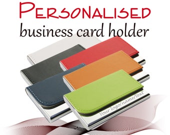 Personalised Business Card Holder *** laser engraved with name/logo ** UK Gift ** free UK delivery ** 6 colours