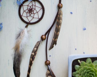 Dream catcher necklace with feathers / Real feather necklace / Bohemian necklace / Festival Necklace / Hippie Gypsy necklace / Long pendant