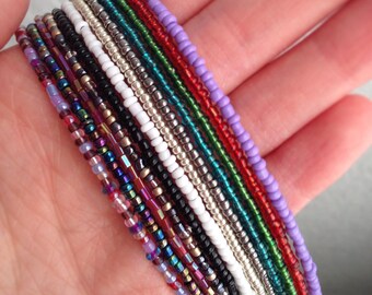 Plain Beaded Choker - Customize Colors - Adjustable Choker Short Necklace - Glass Seed Bead - Hippie 90's Boho Black White Blue Green Purple