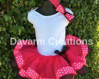 Tutu and Bow Birthday Girl Party Birthday Tutu Minnie Mouse Tutu Birthday Girl Polka Dot Tutu Minnie Mouse Skirt Baby Skirt Birthday