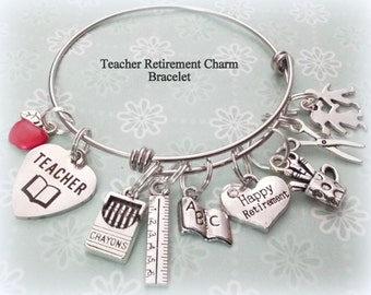 Teacher Retirement Gift, Congratulations Retirement Charm Bracelet, Gift for Teacher, Student Gift to Teacher, Teacher Jewelry