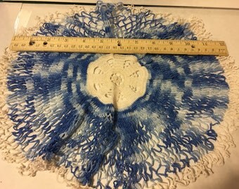 Vintage Hand Crocheted Blue Doilie