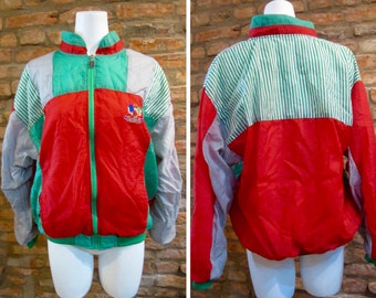 Vintage Windbreaker • 80s Windbreaker • Vintage Bomber Jacket • Medium Color Block Windbreaker Bomber • Jackie Vital Bad Boyz • Red Green