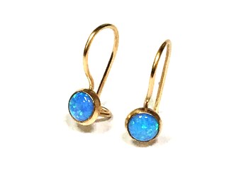 Blue Fire Opal Earrings ,Drop and Dangle Opal Earrings, 14 k gold filled Leverbacks,Hand Made Opal Earrings,Girls earrings,Non-Allergenic