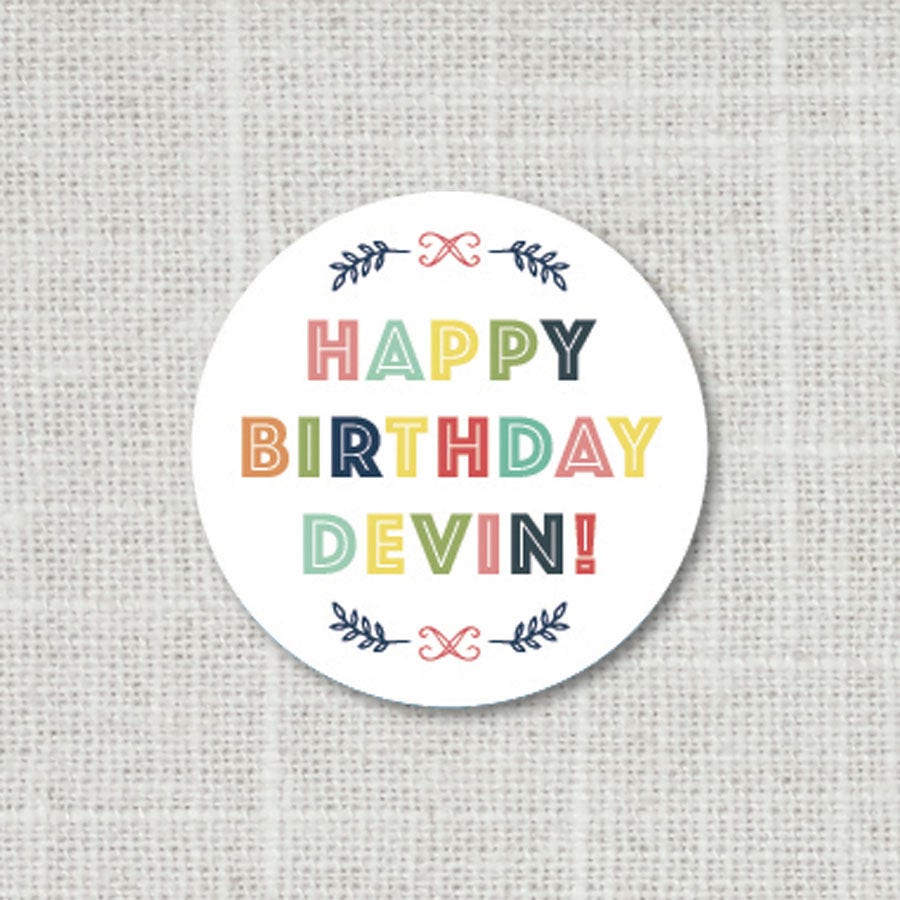 Personalized Birthday Stickers, Happy Birthday Gift Sticker, Gift