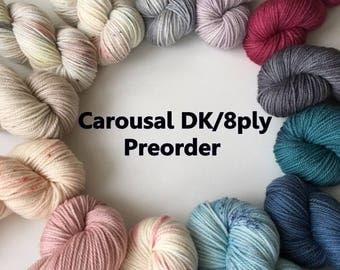 Pre Order: DK Hand Dyed Carousal DK 8 ply Australian Superwash Merino Knitting Yarn