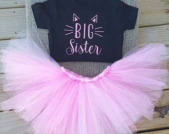 Big sister outfit, big sister shirt, big sister cat shirt, big sister tutu, sister outfit