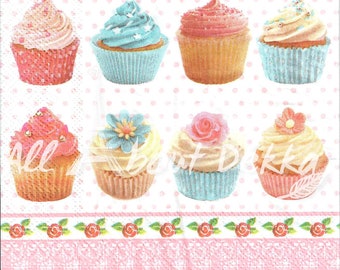 Party Design Decoupage Napkins Set of 4 - Cup Cake, Birthday party, Macaron Serviettes, Scrapbooking, Mixed Media, Paper Crafts Supplies